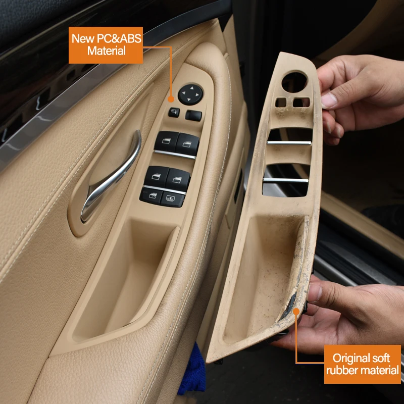 LHD 베이지 블랙 자동차 인테리어 도어 핸들 팔걸이 패널 풀 트림 커버 세트, BMW 5 시리즈 F10 F11 520i 523i 525i 528i 530i 용