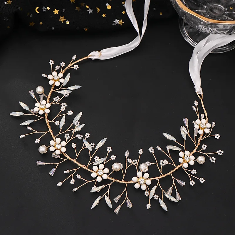 Wedding Headdress Accessories Crystal Leaves Hair Band Headwine Flower Girl Wedding Headwear Crowns - Цвет: gold