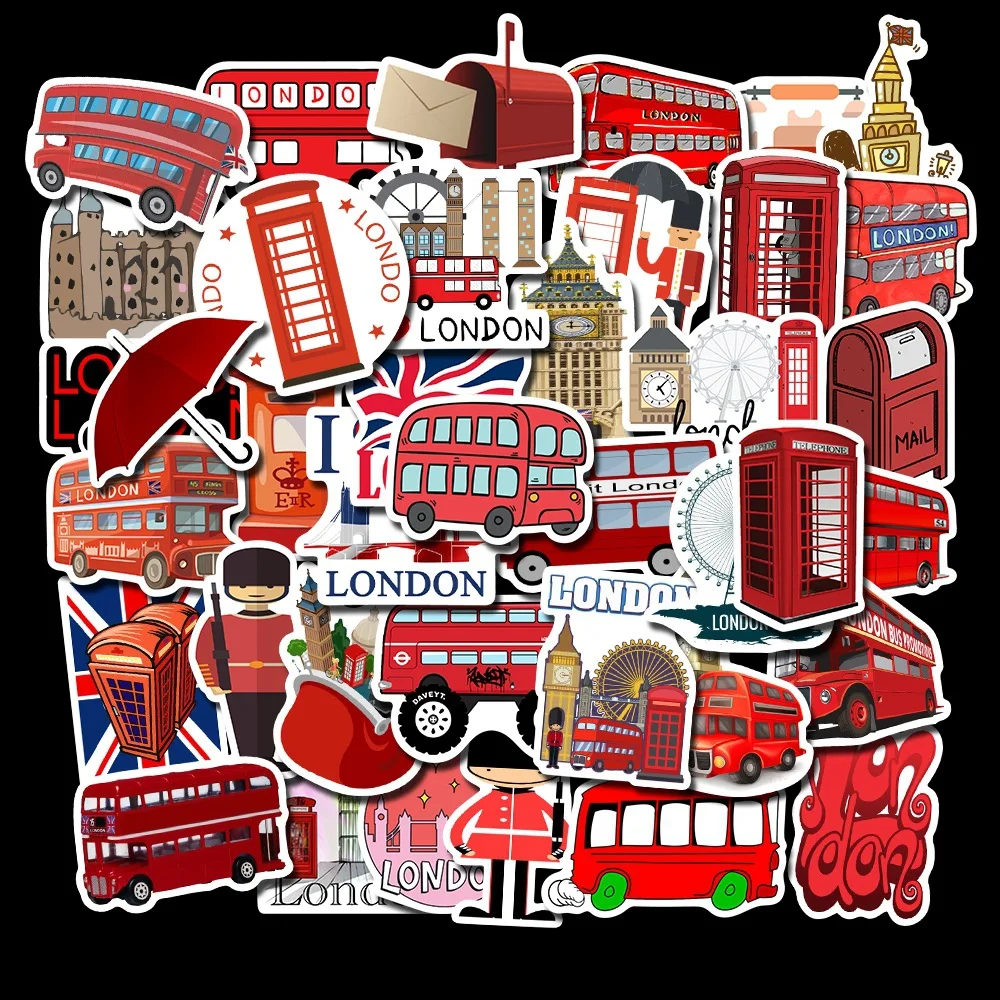 

50PCS London Bus Cartoon Stickers DIY Skateboard Guitar Suitcase Freezer Graffiti Luggage Motorcycle Classic Toy Cool Stickers