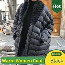 Women Winter Cotton Padded Jacket New Loose Medium Length Light Black Warm Down Jackets Куртка Quilted Coats Зимняя Женская
