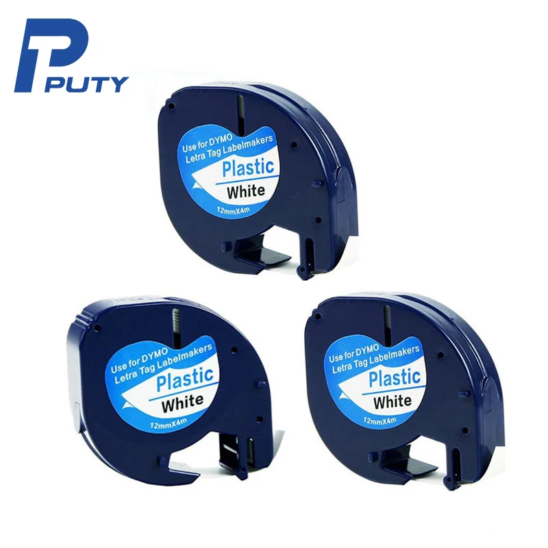 

3pk Eco-friendly compatible DYMO LetraTAG 91201 white plastic LT label tape