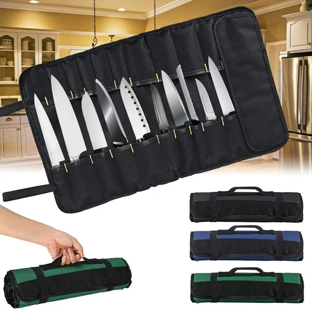 LMETJMA 22 Slots Chef Knife Storage Bag Oxford Cloth Knife Roll Bag Portable Durable Cutlery Storage Carry Case KC0318