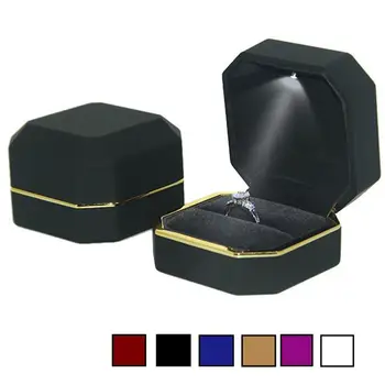 

Octagonal LED Light Ring Jewelry Storage Box Organizer Valentine Day Gift Case
