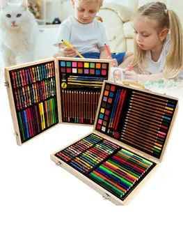 

118PCS/Set Wooden Paints Box Luxurious Children's Colored Pen Set Student Drawing Art Accessories For Beginners And Artists