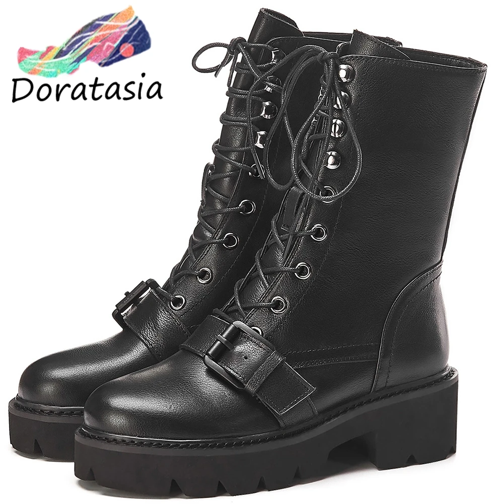 

DORATASIA New Cool lace-up Platform Booties Ladies Punk Genuine Leather Ankle Boots Women 2020 Asual Chunky Heels Shoes Woman