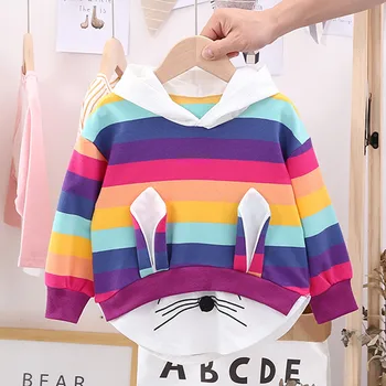 

2019 Baby Girls cute Sweatshirts Winter Spring Autumn Children Hoodies Girls Striped Rainbow Cartoon Hooded Sweatshirt Coat Tops