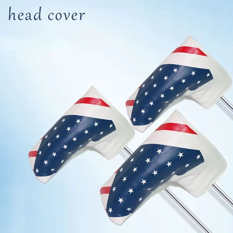 

Portable Golf Club Headcovers USA Flag Pattern PU Waterproof Fairway Hybrid Putter Cover Set Vintage Simple Design Sport
