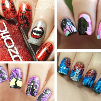

8pcs Halloween DIY Creative Nail Art Stencils Template Plates Nail Art Stamper for Girls