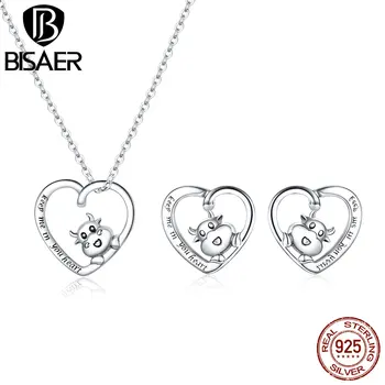

WOSTU New Arrival Jewelry Sets 100% 925 Sterling Silver Cute Cow Heart Women Pendant Necklace Earrings Engagement Fine Jewelry