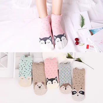 

10 Piece=5 Pairs/lot Women's Ankle Cotton Socks Funny Cute Cartoon Stereoscopic Animals Plush Boat Socks Women Girl Art Sox