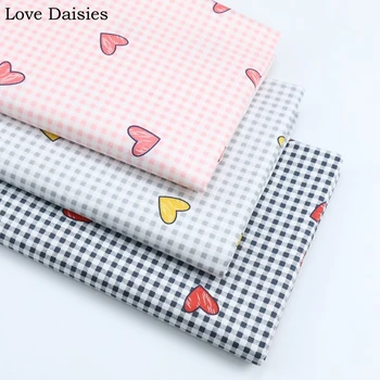 

100% Cotton Twill WHITE Pink Light Gray Black Small Check Heart Shape Fabric Kids Bedding Sheet Apparel Dress Skirt Top Handwork