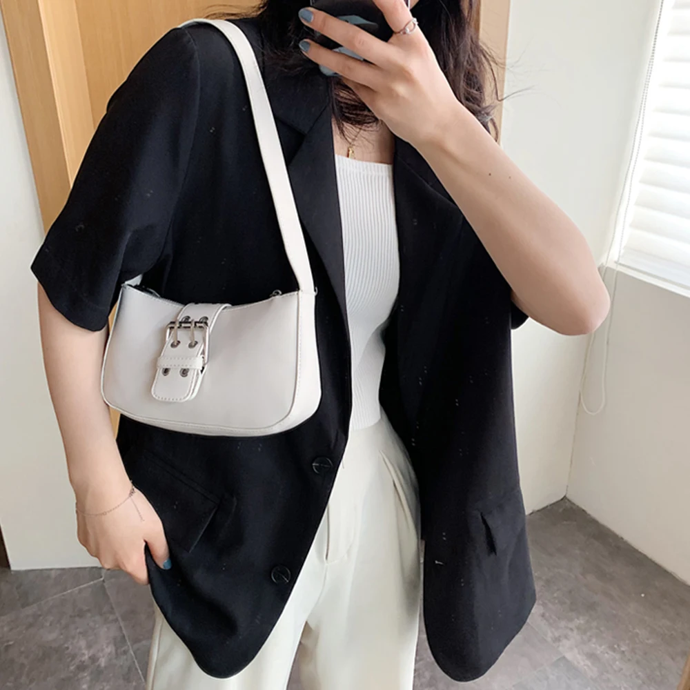 

Designer Small Shoulder Bags Solid Color PU Women's Underarm Bags French Elegant Ladies Handbag Small Underarm Feminine Handbags