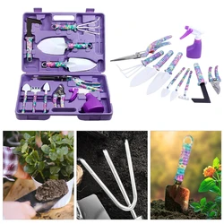 Ensemble d'outils de jardin, manche portable, pelles, râteaux, sécateur, pulvérisateur, Kit d'outils manuels de jardin avec étui de transport, 10 pièces 