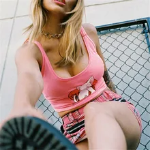 Летние сексуальные топики женские кавайные с животным принтом Эластичный кроп-топ без рукавов сексуальные тонкие женские топы с бюстгальтером без косточек ремень тощий жилет тощий топик