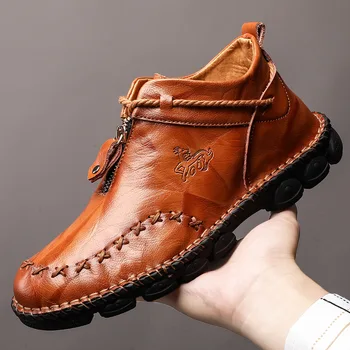 

2020 Autumn and Winter Explosions Handmade Leather Shoes Men's Fashion Casual Men's Boots Thick Bottom Non-slip Martin Boots Men