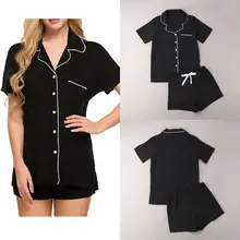 Summer Women's Pajamas Set Short Sleeves Sleepwear Tops+Pants Homewear Nightwear