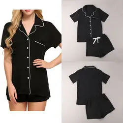 Summer Women's Pajamas Set Short Sleeves Sleepwear Tops+Pants Homewear Nightwear