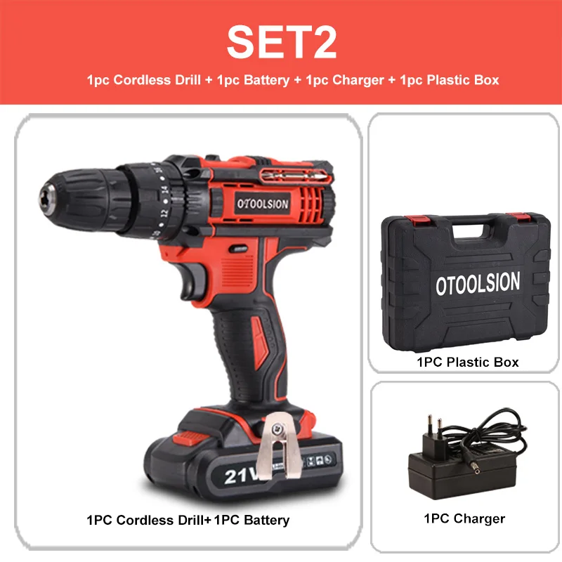 SET2 (1pc battery) Новинка, 21 в, ударная Беспроводная отвертка, перезаряжаемая отвертка, батарея, ударная отвертка, беспроводные инструменты, электрический молоток, дрель - Цвет: SET2 (1pc battery)