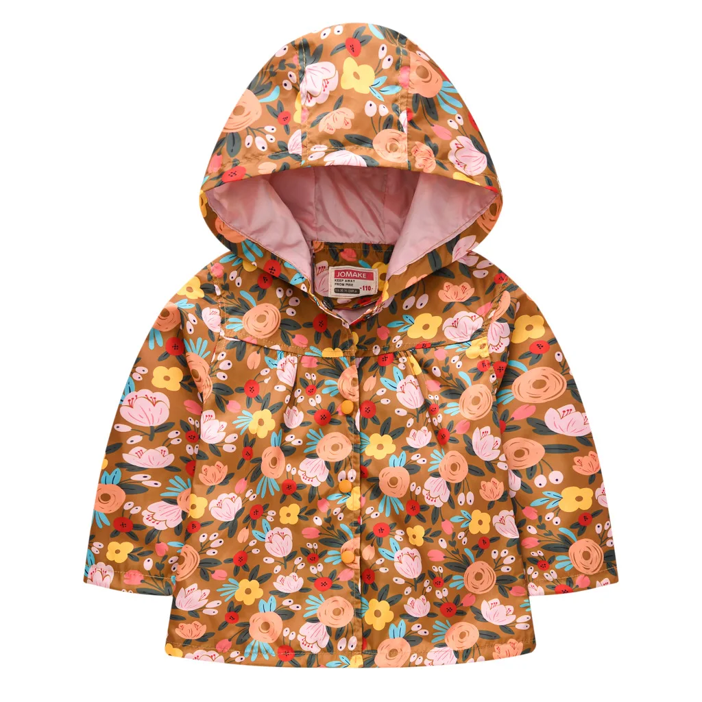 

Spring and Autumn New Jacket Girls Windproof and Rainproof Jacket with Hood Fashion Printing Single-breasted Casual Top