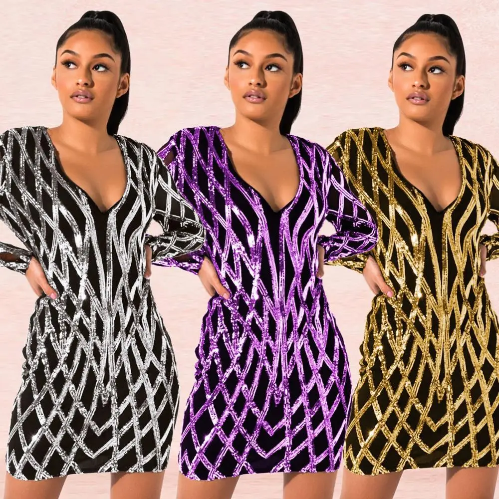 Сексуальное прозрачное Сетчатое платье с блестками и v-образным вырезом