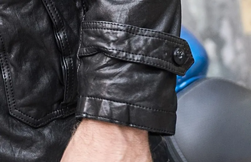 Высокое качество овчины мотоциклетная мужская шляпа куртка средней длины на молнии кожаная куртка пальто большое пальто