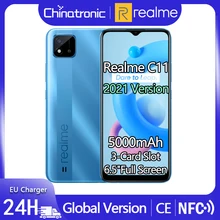 Global Version realme C11 32GB Android 10 Mobile Phone 6.5"HD Full screen 5000mAh 8MP Camera 10W EU Charger 3-Card Slot OTA