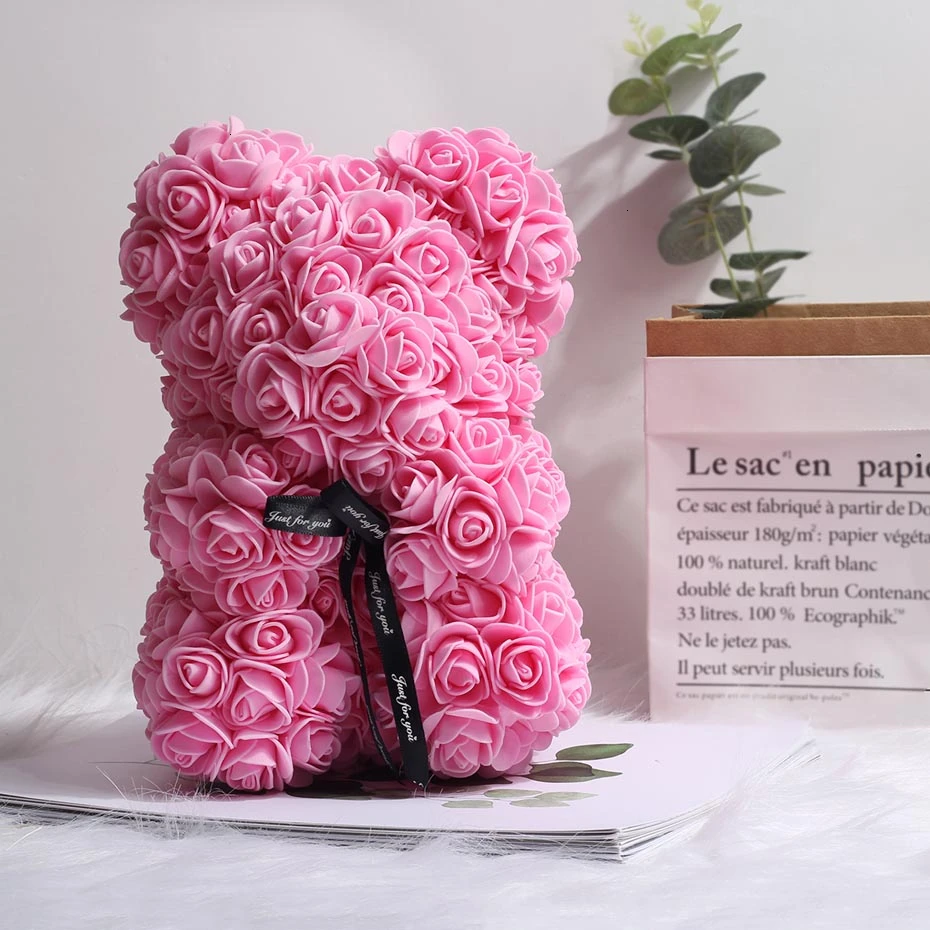Искусственные цветы Роза медведь многоцветный пластик пена Роза плюшевый медведь подружка День Святого Валентина подарок день рождения украшение - Цвет: 25cmPink
