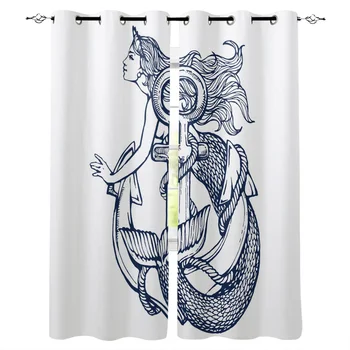 

Mermaid Retro Style Anchor Art Window Curtains Living Room Curtain Home Decor