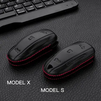 

Keychain Leather Remote control 3 buttons Fob Holder Cover Fit For Tesla Model S X Key Case Car Styling Smart Keys