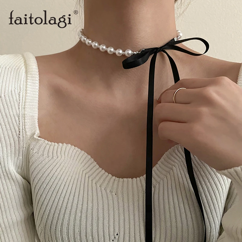 2023 Jewelry Punk Long Wide Black Velvet Ribbon Choker Bow Tie Metal Chain  Charm Collar Necklace Gothic Jewelry - AliExpress