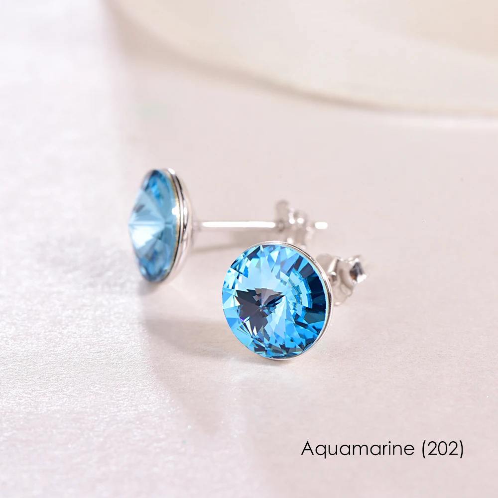 Серьги с кристаллами Swarovski, 925 пробы, серебряные, круглые серьги для женщин, новые модные серьги-гвоздики, свадебные, офисные, ювелирные изделия