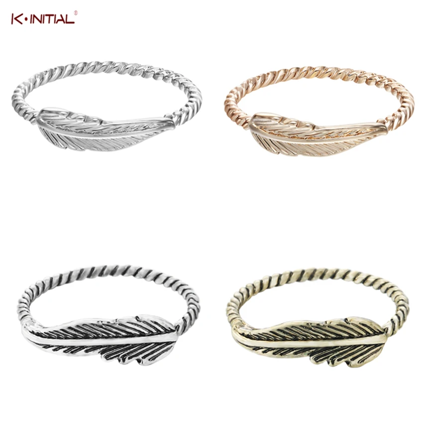 Kinitial 4 цвета винтажное Шикарное Кольцо с перьями и листьями панк качалка для