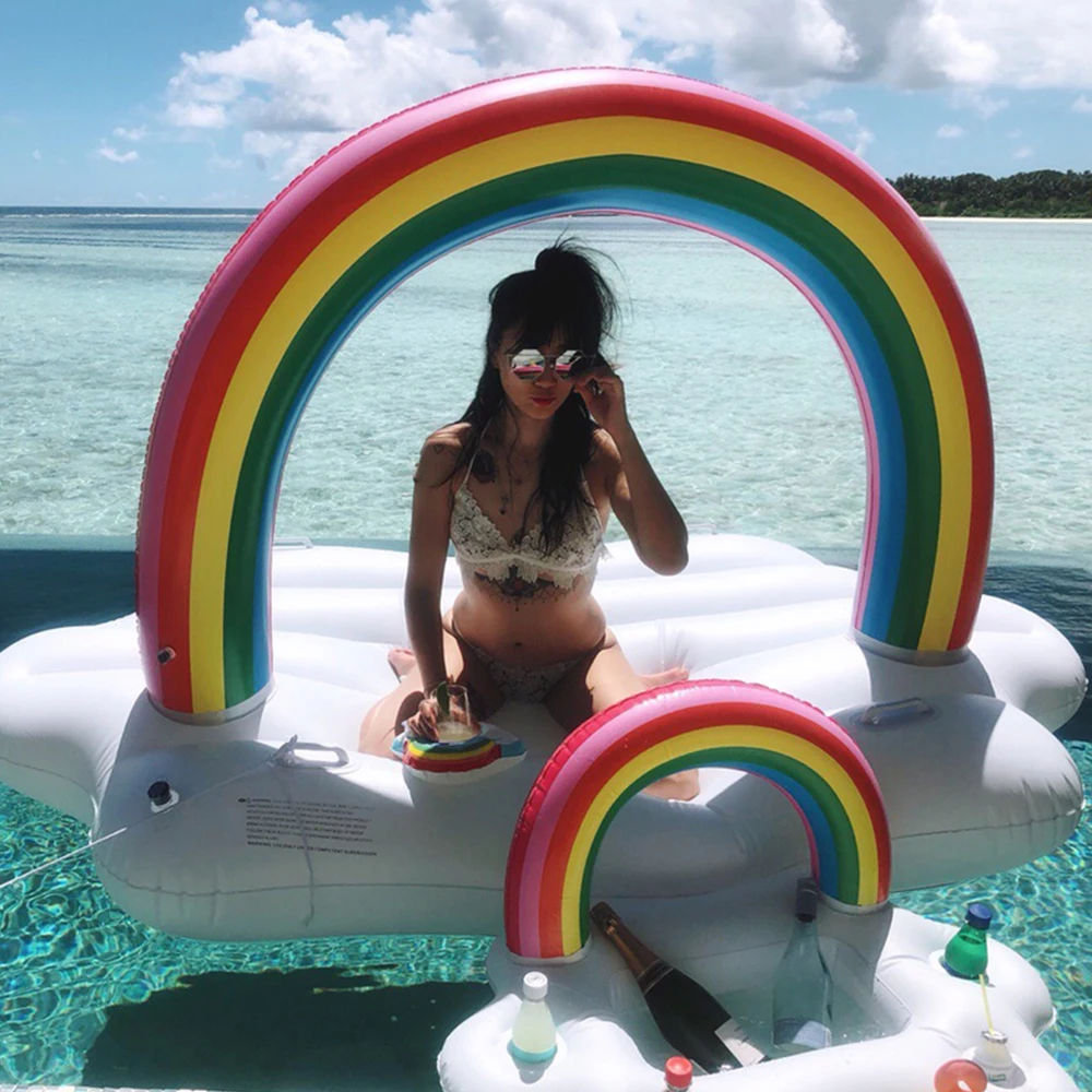

Summer Party Bucket Rainbow Cloud Cup Holder Inflatable Pool Float Beer Drinking Cooler Table Bar Tray Beach Swimming Ring