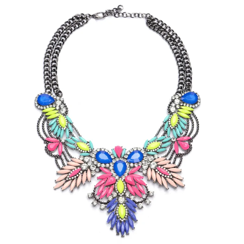 Новая женская Мода Bijoux Красочные акриловые бусины массивные цепи кристалл колье ожерелья подвески - Окраска металла: multicolor