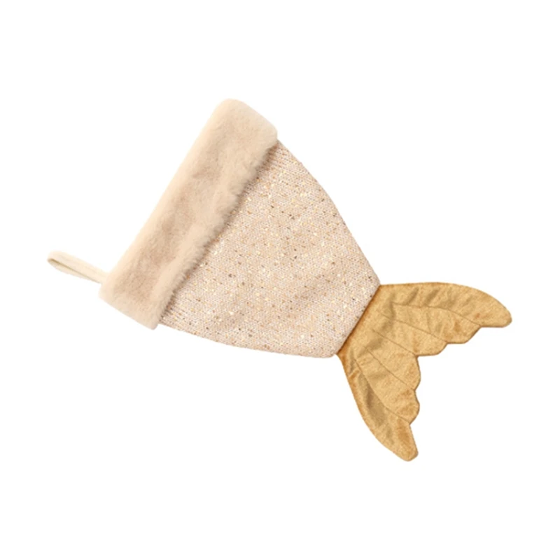 Christmas Stocking With Hanging Rope Fishtail Shape Unique Christmas Gift Bag Portable Christmas Candy Bag(Large Size
