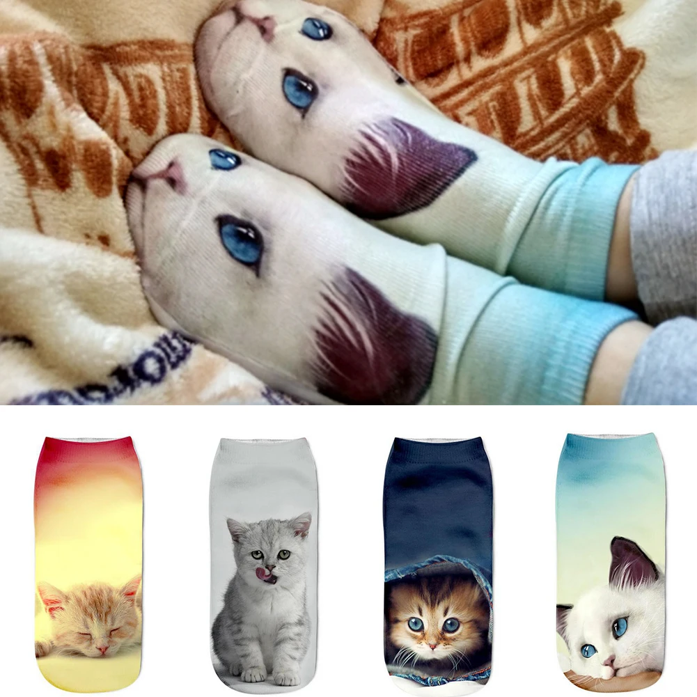 

Unisex Cat Pattern Ankle Socks Women Lovely Elastic Cartoon Anti-slip 3D Printed Pattern Adult Socks Autumn Cute Socks