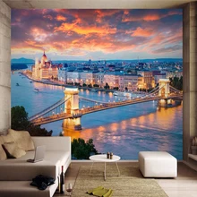 3D Фреска европейский город огни высокий мост ночной вид обои гостиная спальня фон настенный Декор 3D Наклейка Настенная ткань