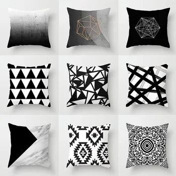 

Yaapeet 1pc Geometric Throw Pillow Case Black White Cushion Cover Classical Printed Pillowcase Decorative Gradient Cushion Cover