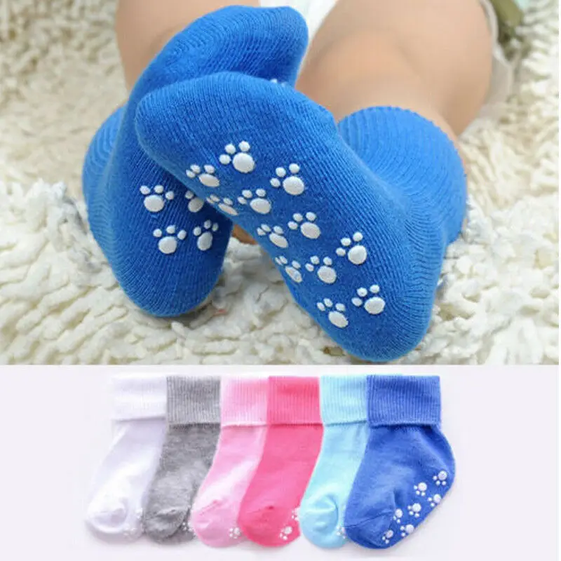 Нескользящие носки для малышей резиновые носки унисекс для новорожденных девочек и мальчиков Новые однотонные хлопковые носки для малышей, мягкие носки для От 0 до 6 лет