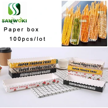 

100pcs super long Chips doggy Box French Fries packet Disposable Packing Box Custom made Footlong Mashed Potatoes Fried Chips