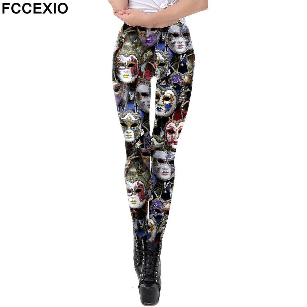 

FCCEXIO забавные Леггинсы с принтом маски женские модные леггинсы для тренировок фитнеса леггинсы с 3D принтом Леггинсы Брюки
