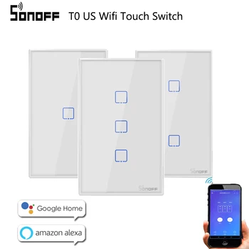

Sonoff WiFi Smart Switch T0 US EU 1 2 3 Gang Wall Touch Panel Wireless Remote lamp Smart Home Controller by Alexa Google Home
