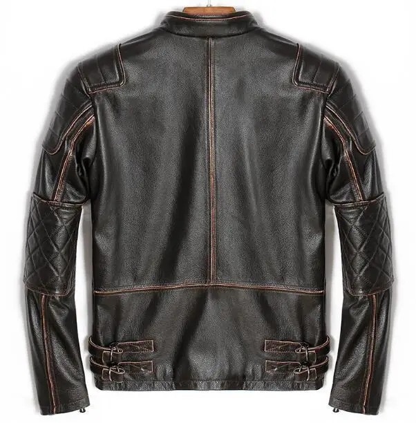 Winter Real Genuine Leather Jacket Men Motorcycle Casual Cowhide Motor Leather Coat Slim Brand Brown jaqueta de couro masculino