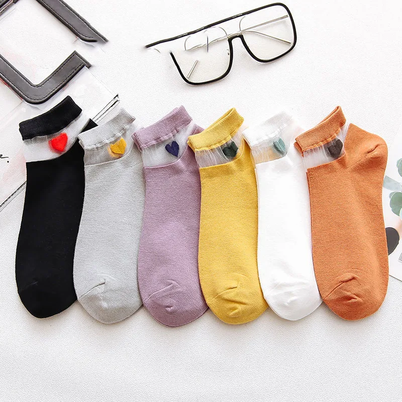 

The New Breathable Solid Color Summer Japanese Glass Fiber Sock Love Ms Sock Fashion Personality Iovely Splice Sock