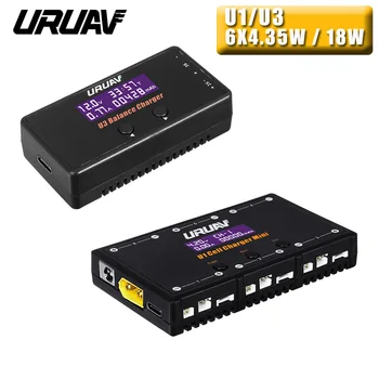 

URUAV U1/U3 6 in 1 6X4.35W/18W 6X1A/1.5A DC 1S/2S/3S Battery Charger For 1S LIPO/LiHV Battery With USB Micro MCX mCPX MOLEX