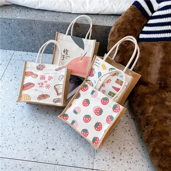 

Cute Cartoon Handbag Small Zipper Canvas Unique Korean Fashion Tote Handbag Ladies Casual Torebka Damska Ladies Bag DE50ST