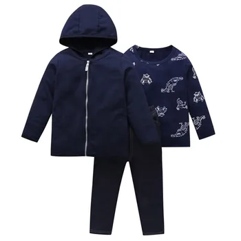 

Hooded zipper Jacket Boys And Girls Cartoon Top Trousers Children's Sets Three-Piece Long-Sleeved Pants