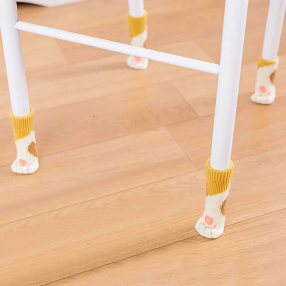 4pcs Chair Leg Protector Japanese Kawaii Chair Foot Covers Tables Furniture Creative Table Foot Socks Sofa Home Decor Cat - Цвет: yellow pattern