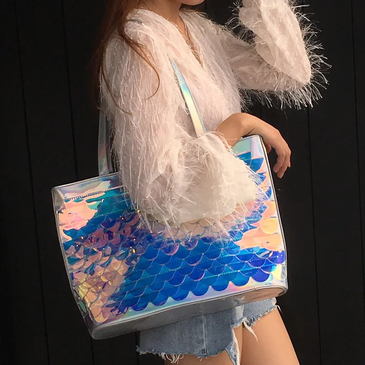 

Korean-style New Style Mermaid Scale Dreamy Series Shoulder Bag WOMEN'S Bag Laser Joint Casual Hand Tote Bag