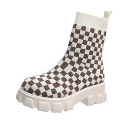 Spring Autumn 2022 Women Ankle Boots Slip On Platform Ladies Knitting Sock Boots Fashion Breathable Plus Size Female Shoes